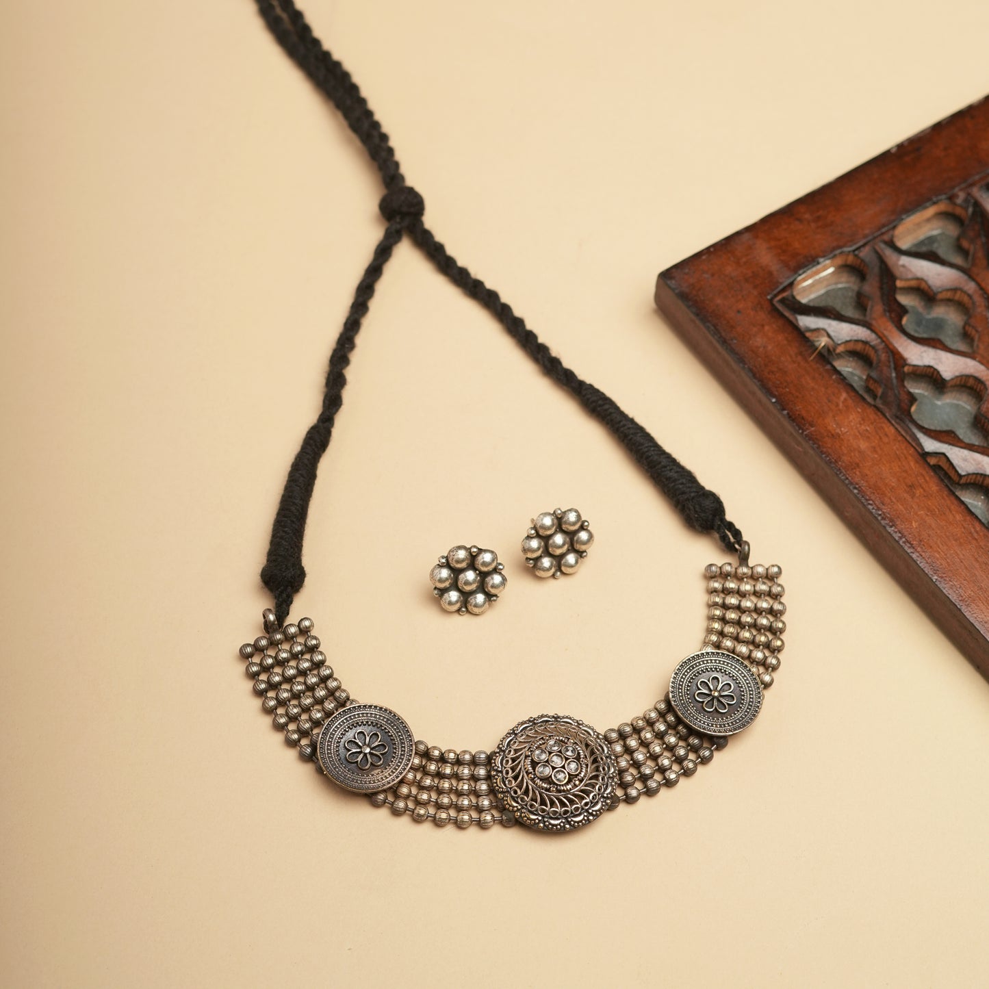 German silver Trio Brass necklace set perfect for Navratri