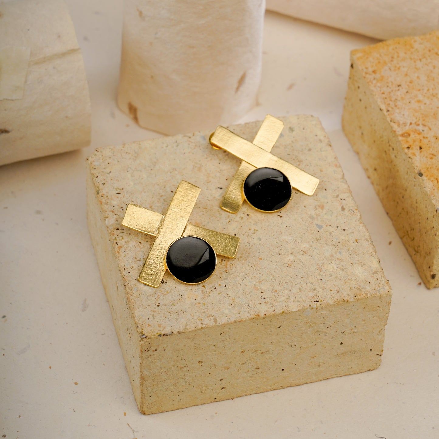 Black round Drop Golden Earrings