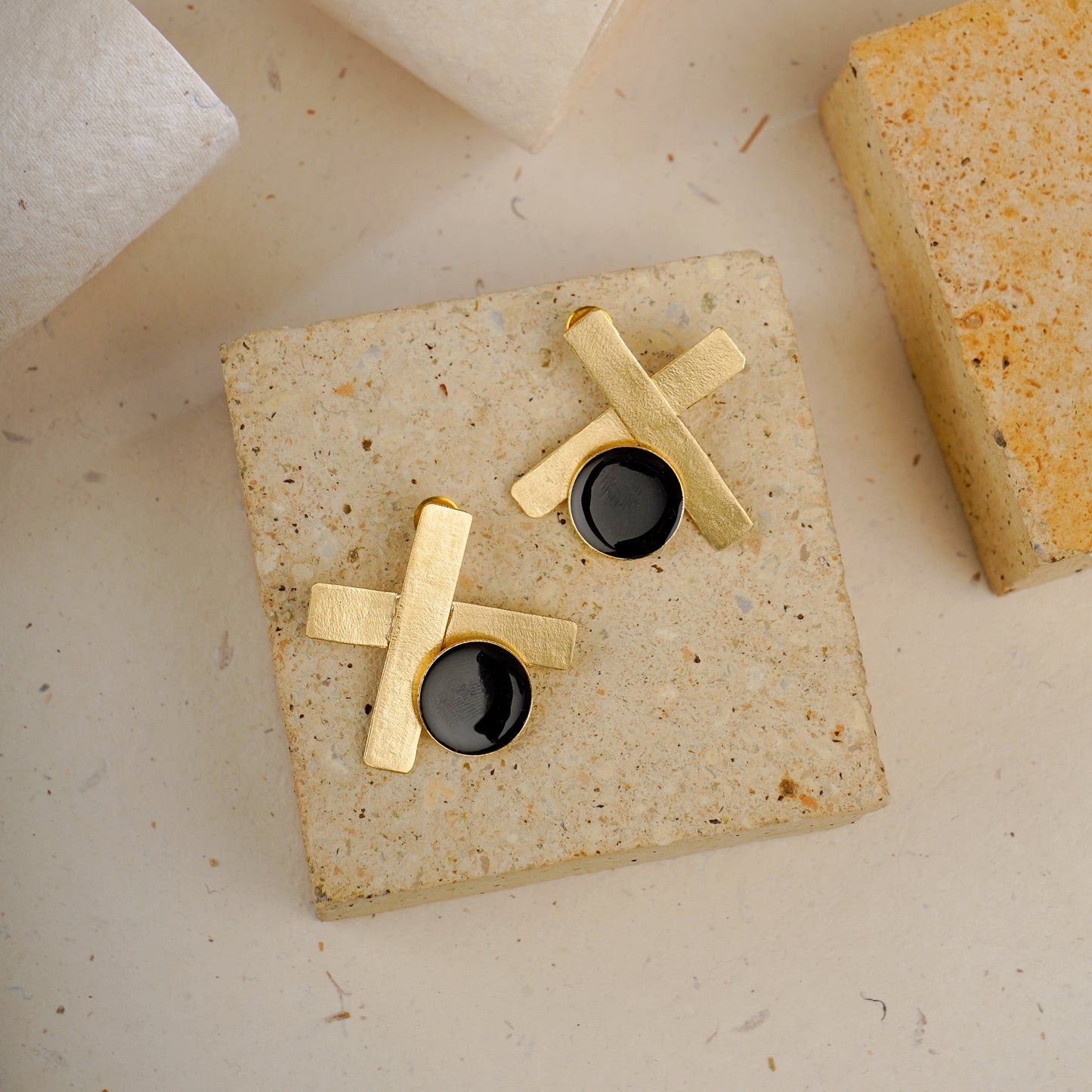 Black round Drop Golden Earrings
