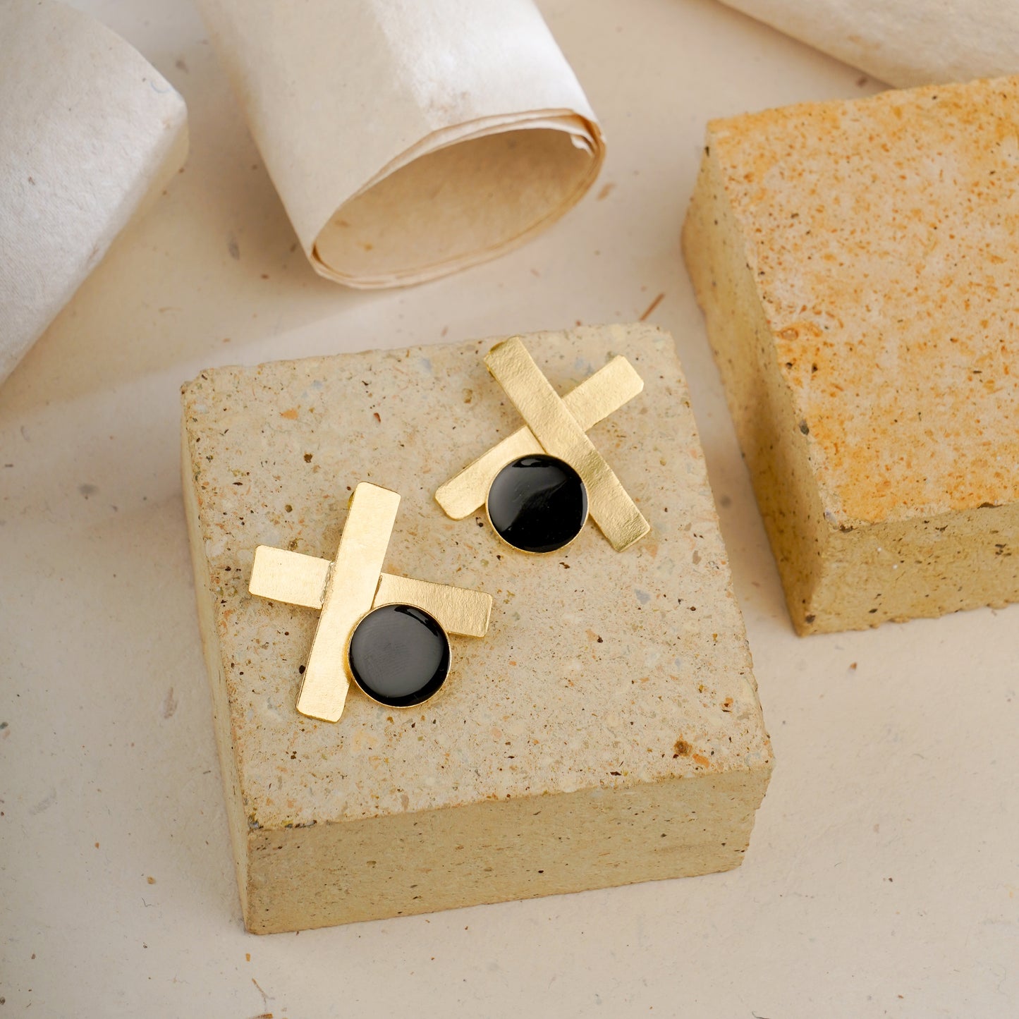 Black round Drop Golden Earrings