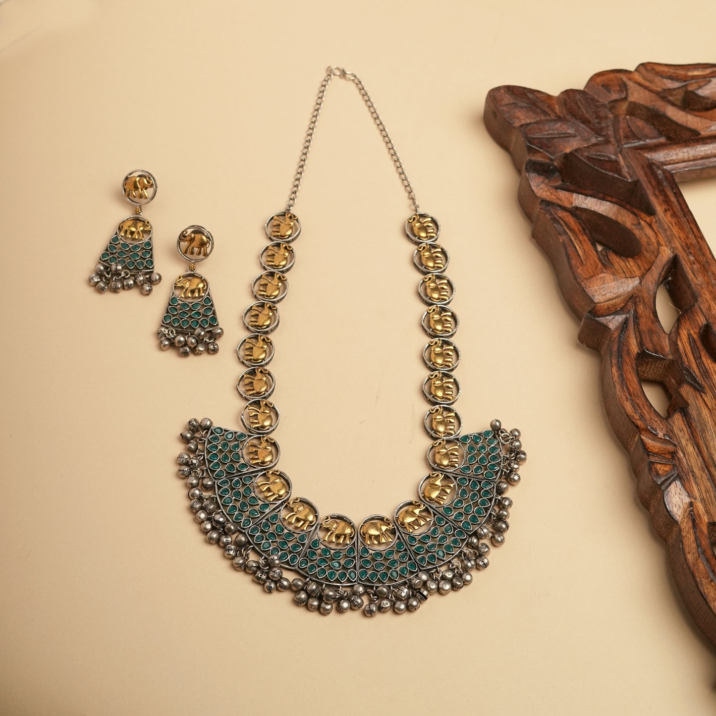 Festive Necklace Set German silver in ghoogroo in Brass for Navratri