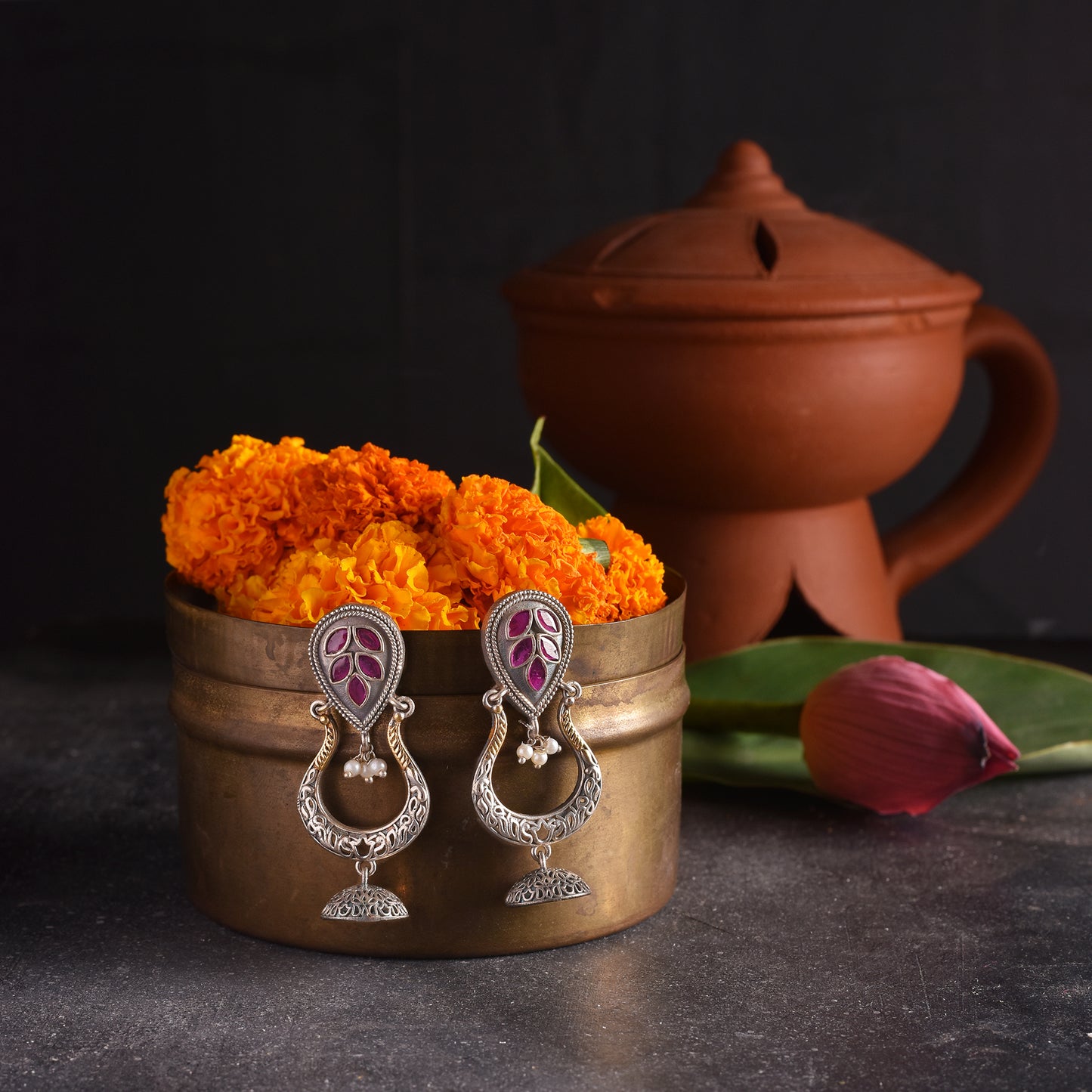 Tiara Pink & Green Stone Dual Tone Earring - The Perfect Choice for Any Occasion