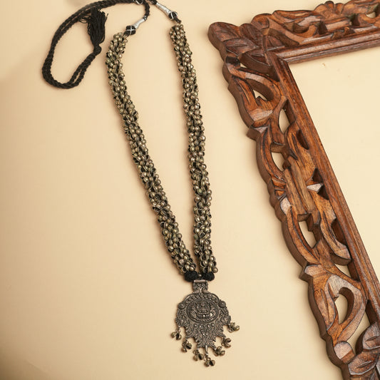 German silver  temple Brass long Necklace with ghoogroo