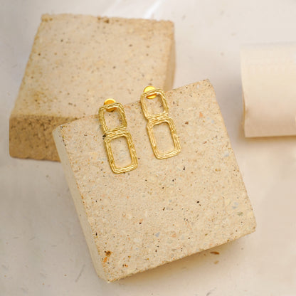 Gold Plated Double square Handmade Stylish Design Earring