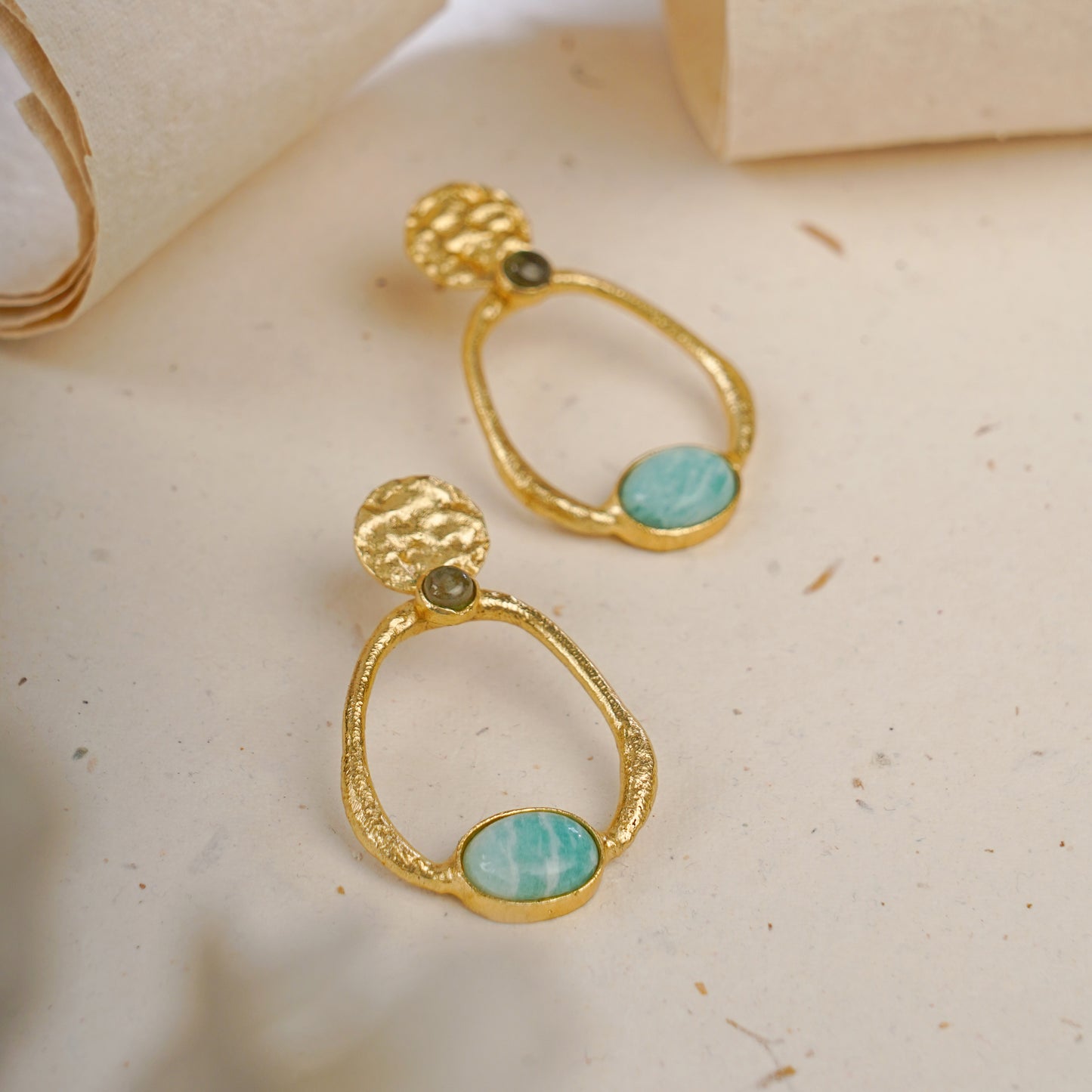 Turquoise Blue Stones Embellished Bold Gold Contemporary Drop Earrings for Women