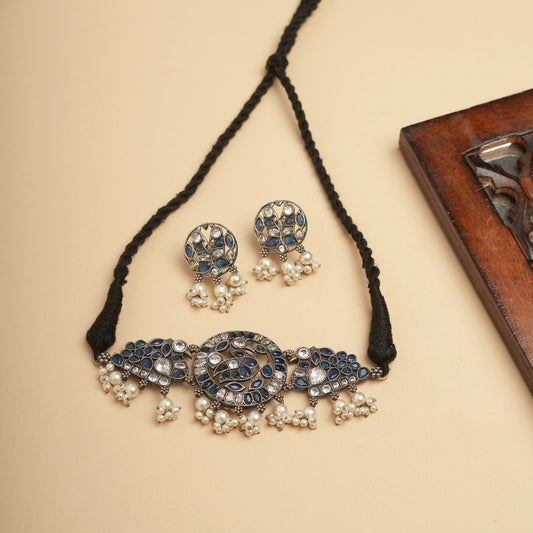 German silver Brass Blue chokar set perfect for Navratri