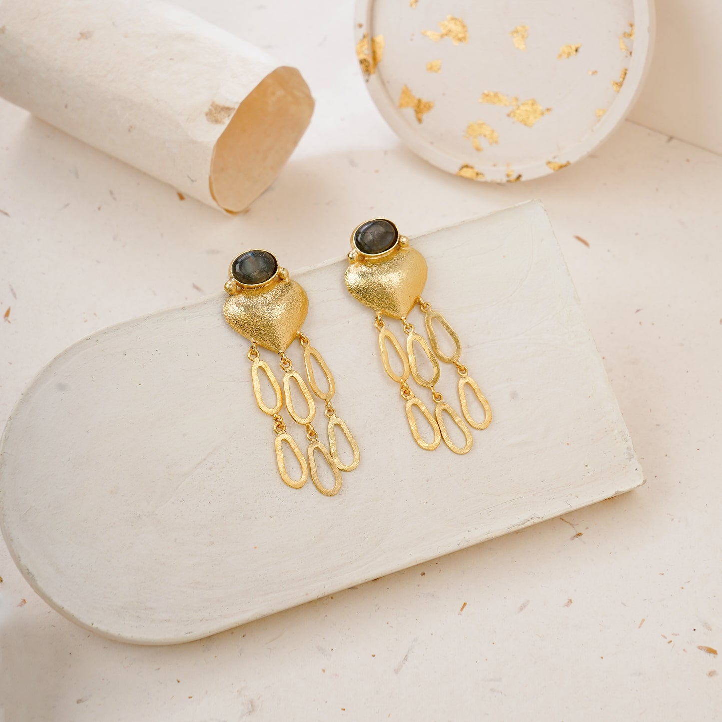 Gold heart statement earrings