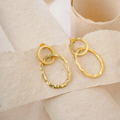 Gold-plated double circle rings earring