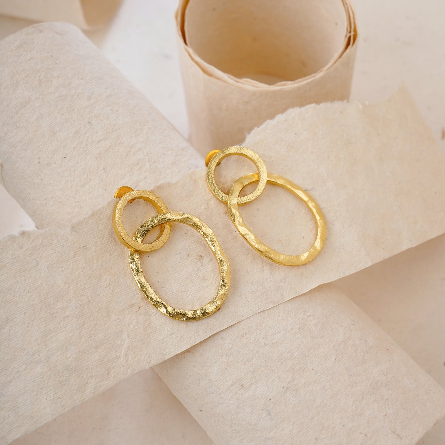 Gold-plated double circle rings earring