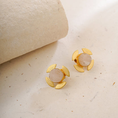 Quartz Brass Stud earrings