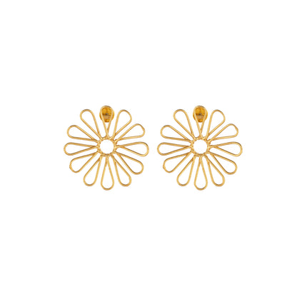 Gold platted daisy shape brass 18k gold platted women's earring