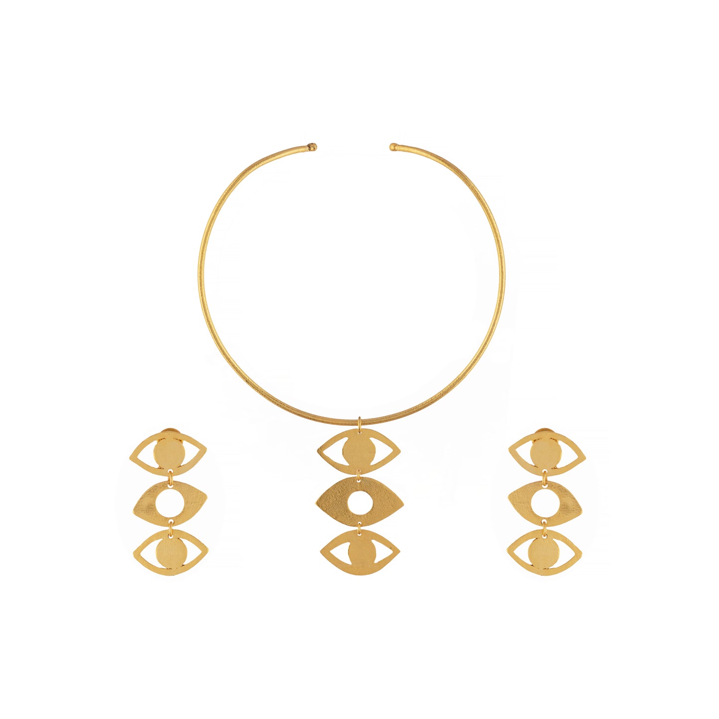 Gold plated evil eye brass statement necklace cuff