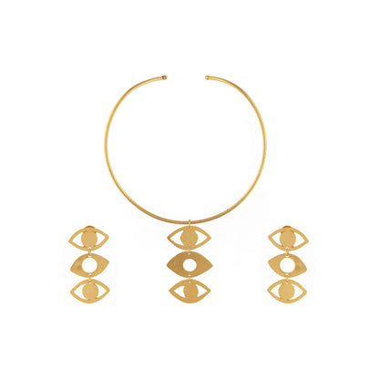 Gold plated evil eye brass statement necklace cuff