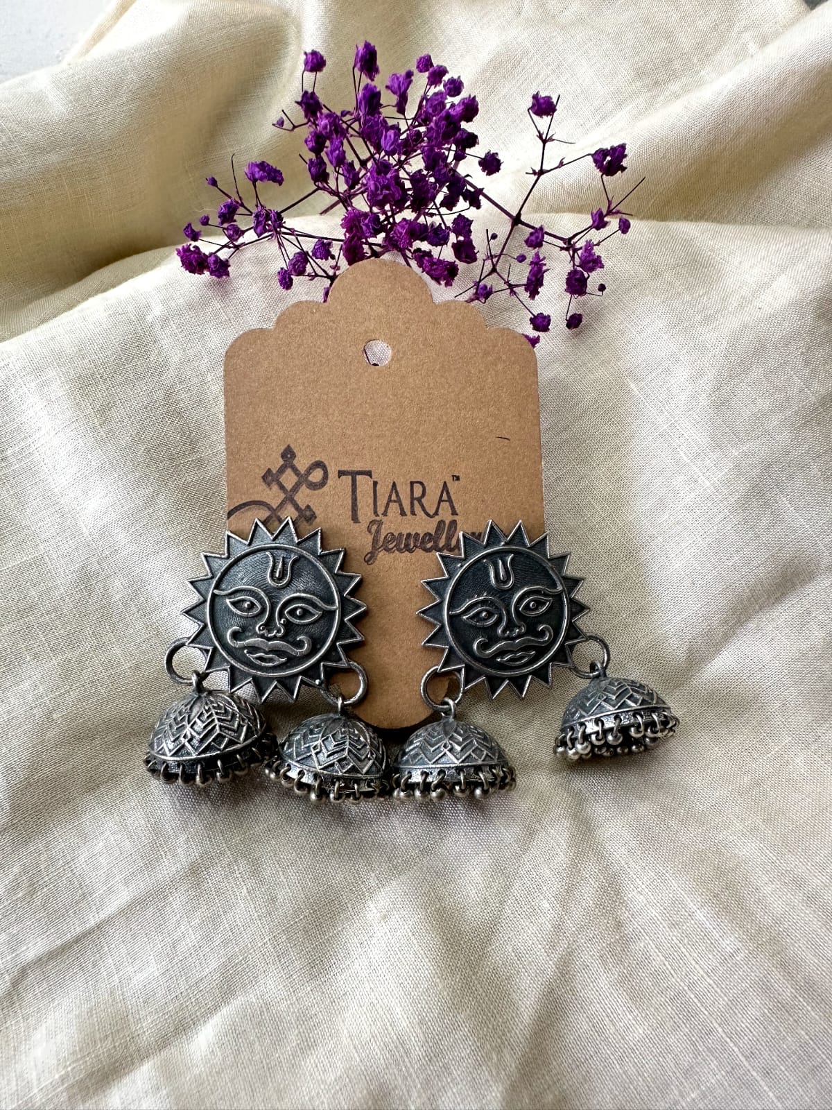 German Silver Sun Motif Boho Style earrings in sale for women & Girls