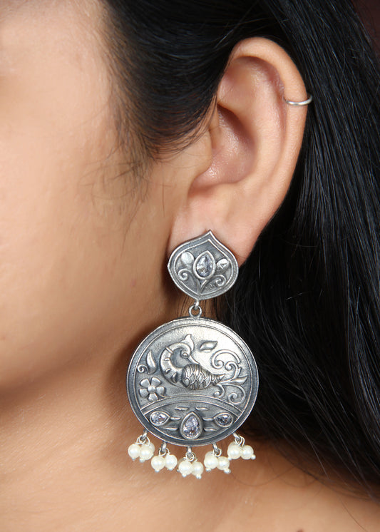 OXIDISED PEACOCK EARRINGS