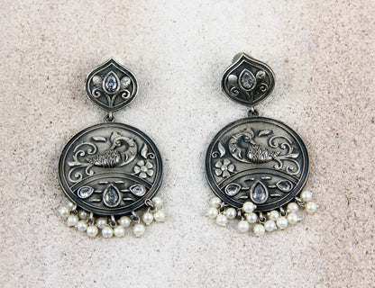 OXIDISED PEACOCK EARRINGS