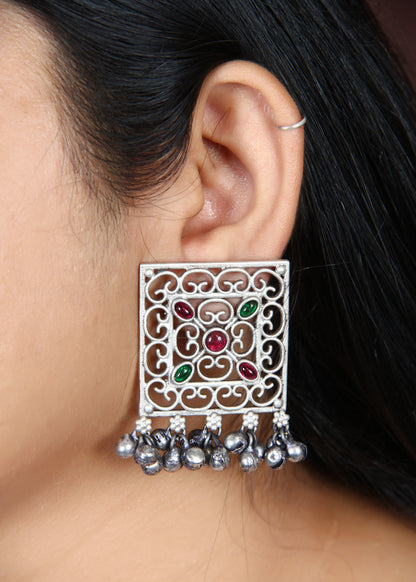 OXIDISED JALI WORK EARRINGS