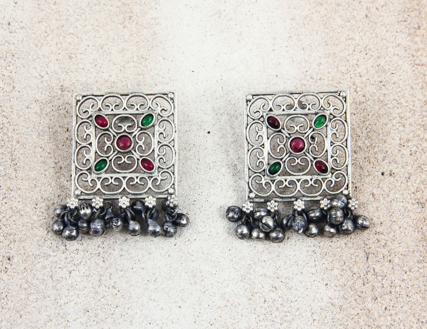 OXIDISED JALI WORK EARRINGS