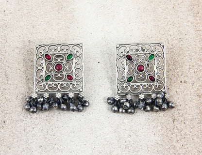 OXIDISED JALI WORK EARRINGS